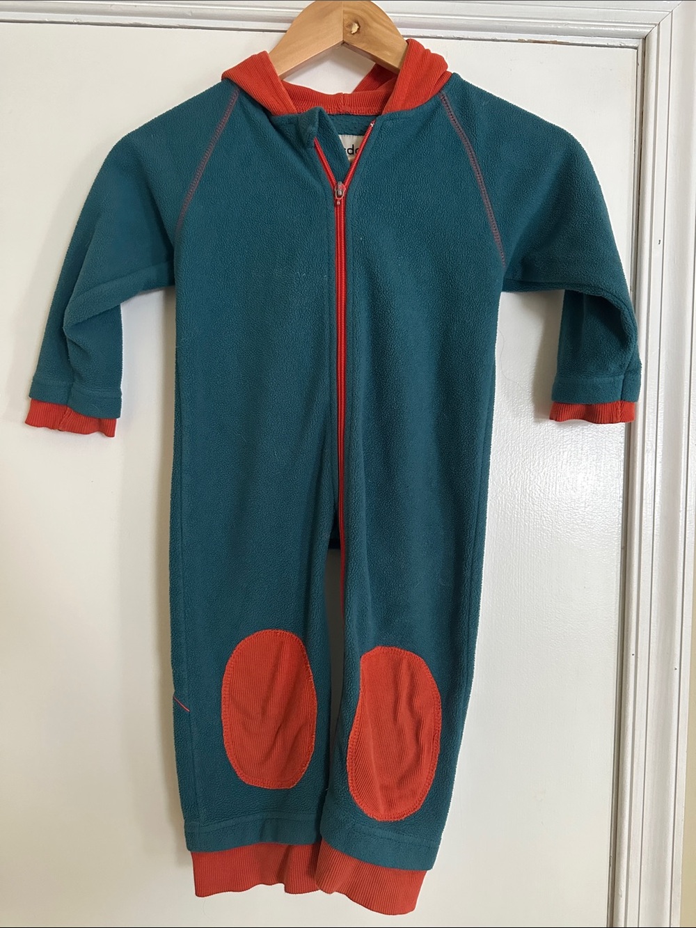Kids Teal and Orange Hooded One-Piece Fleece Romper